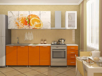 Кухонный гарнитур 1,6м Апельсин (Белый/Оранжевый металлик/Фотопечать апельсин) в Озеро-Карачах - ozero-karachi.mebel54.com | фото