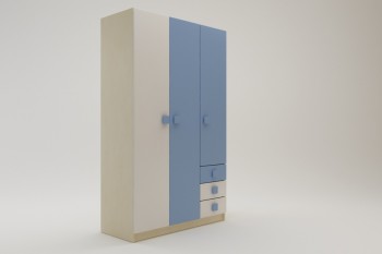 Шкаф 3-х створчатый с ящиками Скай (Синий/Белый/корпус Клен) в Озеро-Карачах - ozero-karachi.mebel54.com | фото