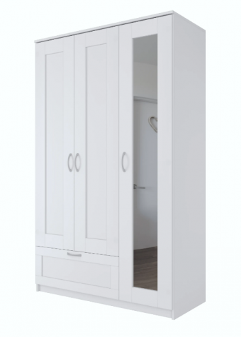 Шкаф трехдверный Сириус с зеркалом и 1 ящиком белый в Озеро-Карачах - ozero-karachi.mebel54.com | фото