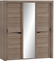 Шкаф трехдверный Соренто с раздвижными дверями Дуб стирлинг/Кофе структурный матовый в Озеро-Карачах - ozero-karachi.mebel54.com | фото